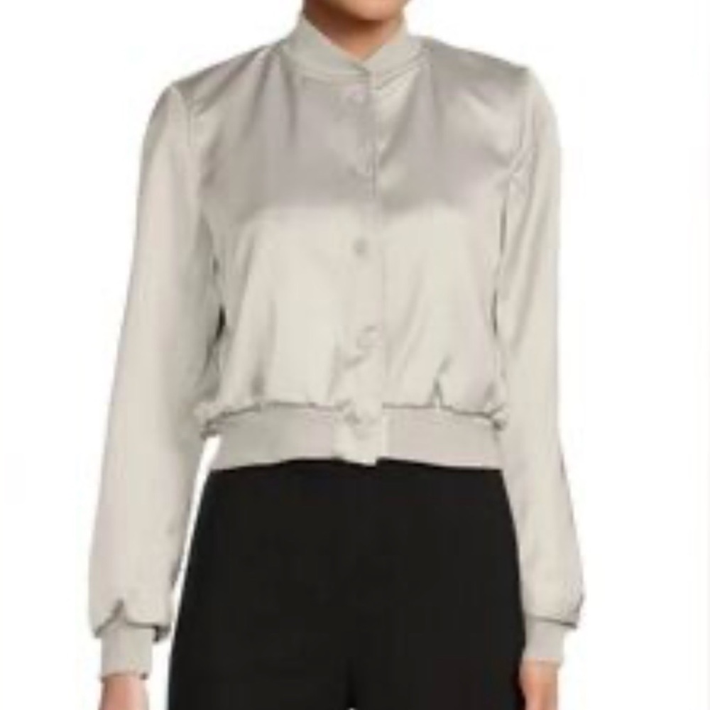 NWT Truth By Republic pearl gray cropped satin bomber jacket.